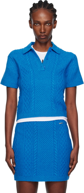Photo: JW Anderson Blue Cropped Cable Knit Polo