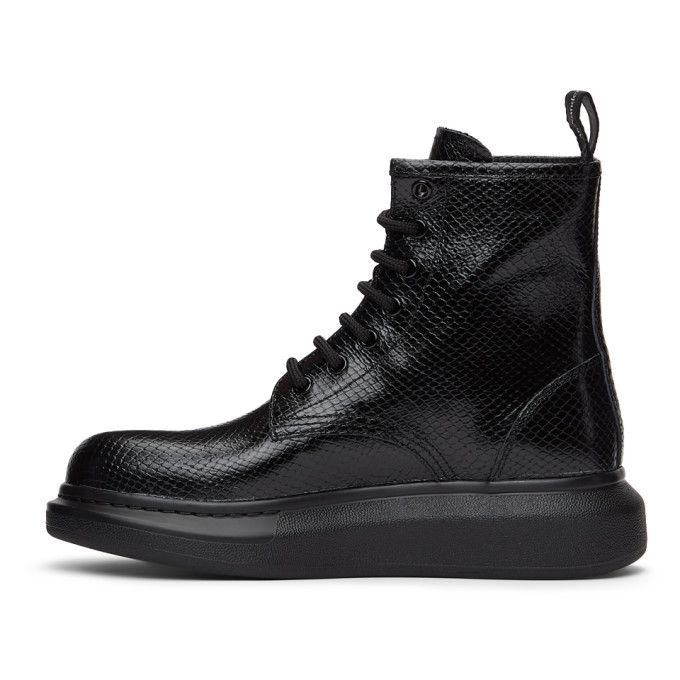 Alexander McQueen Black Croc Lace-Up Boots Alexander McQueen