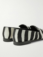 Manolo Blahnik - Mario Leather-Trimmed Zebra-Print Calf Hair Loafers - Black