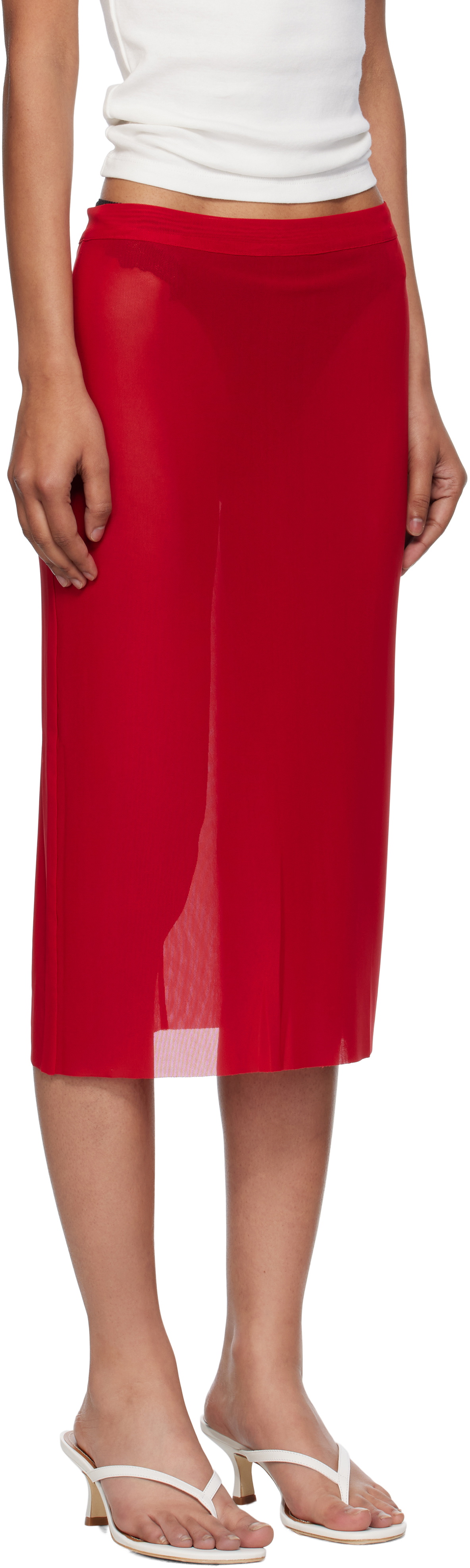 The Frankie Shop Red Suva Sheer Midi Skirt