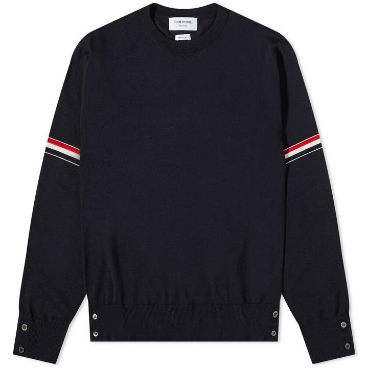 Photo: Thom Browne Men's Grosgrain Armband Merino Crew Knit in Navy