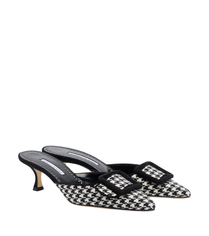 Photo: Manolo Blahnik Maysalebi houndstooth suede-trimmed mules