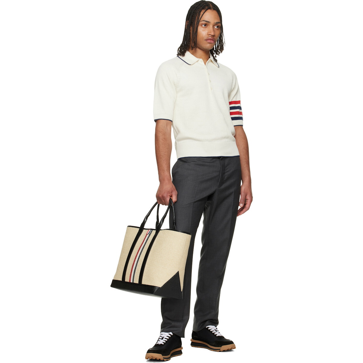 Thom Browne Beige Medium Tool RWB Stripe Tote