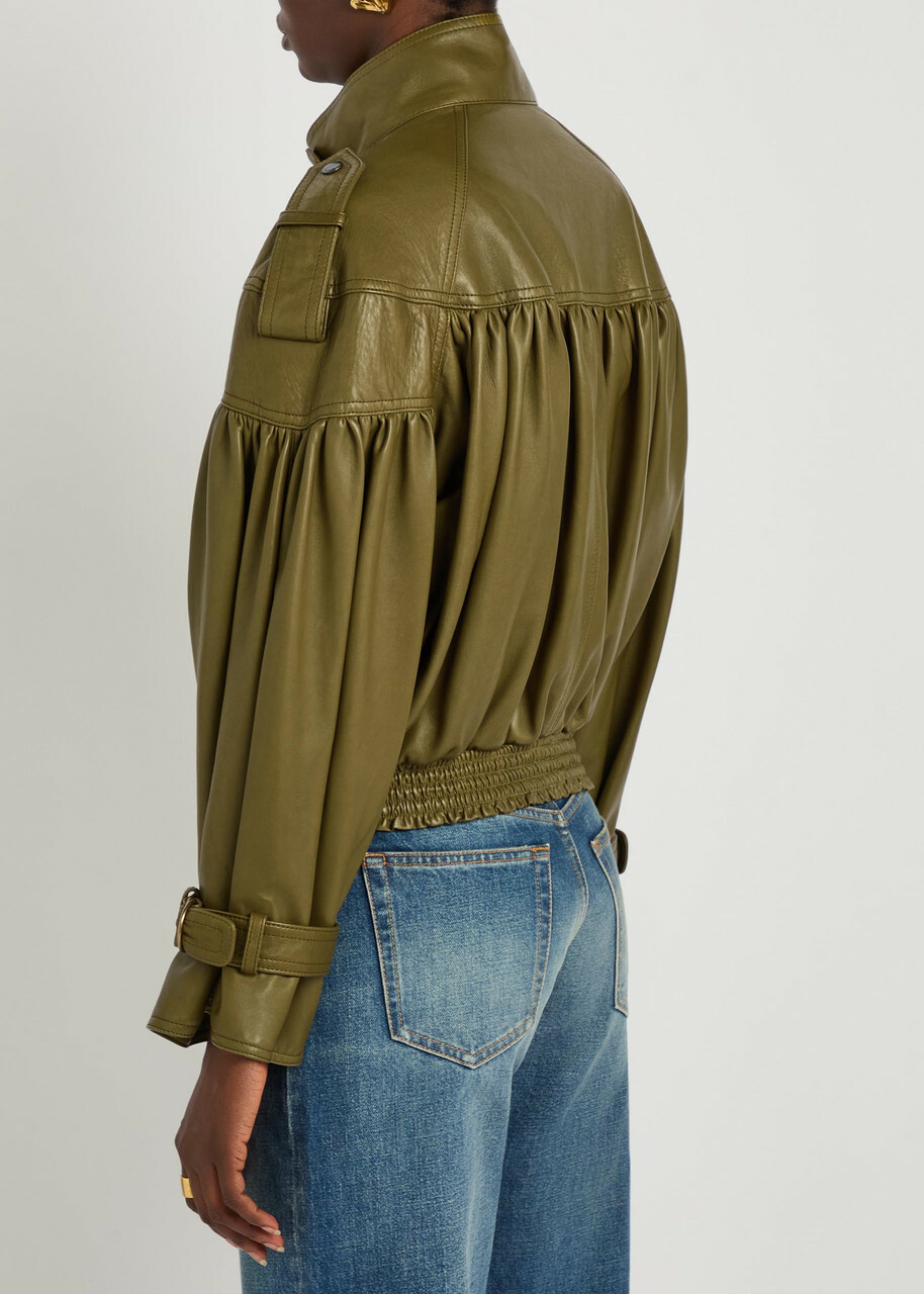 Chloe Cropped Leather Jacket Khaki