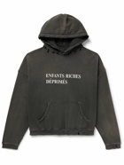 Enfants Riches Déprimés - Logo-Print Distressed Cotton-Jersey Hoodie - Gray