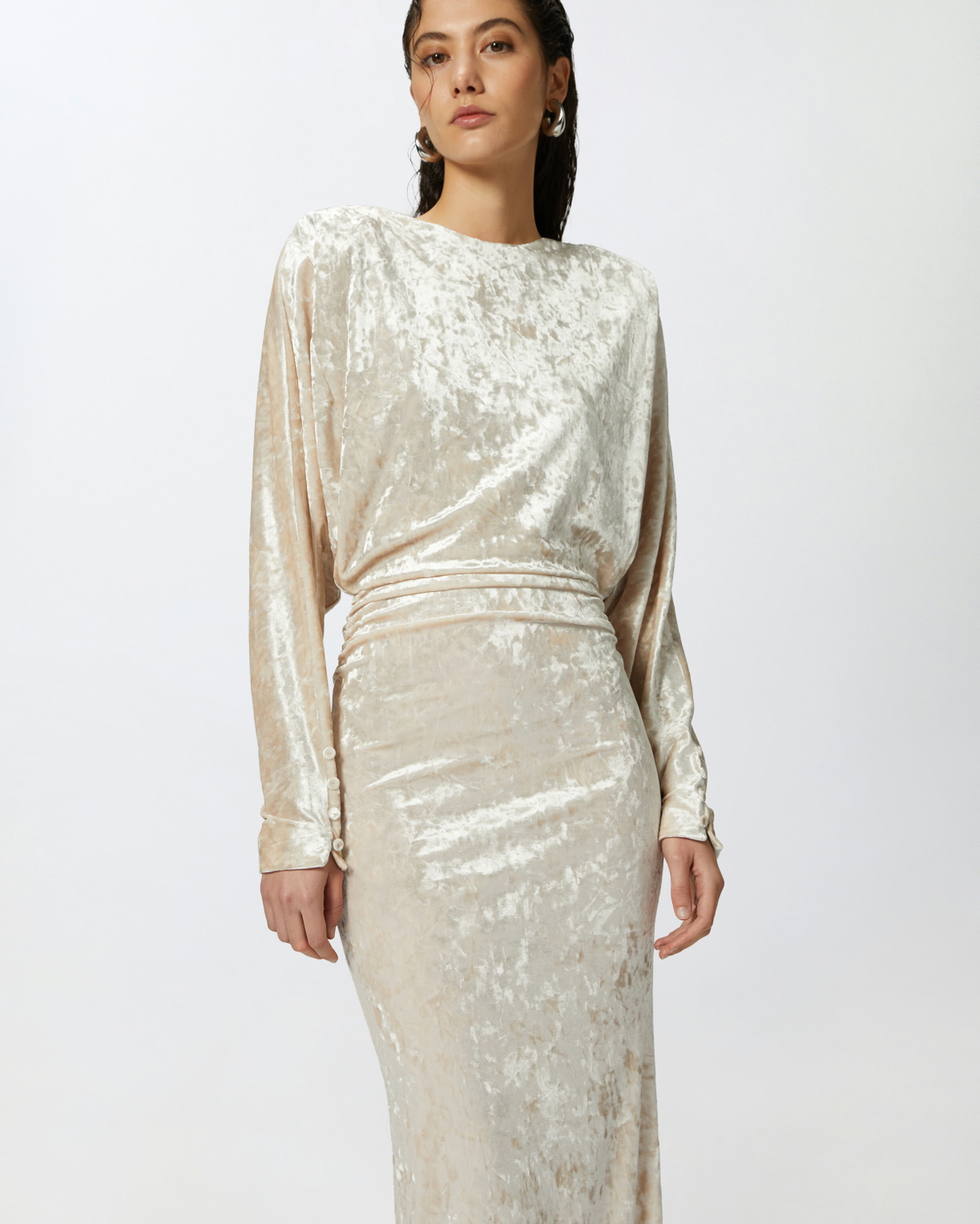 Pinko Long Velvet Dress With Open Back Vanilla Ice Cream White