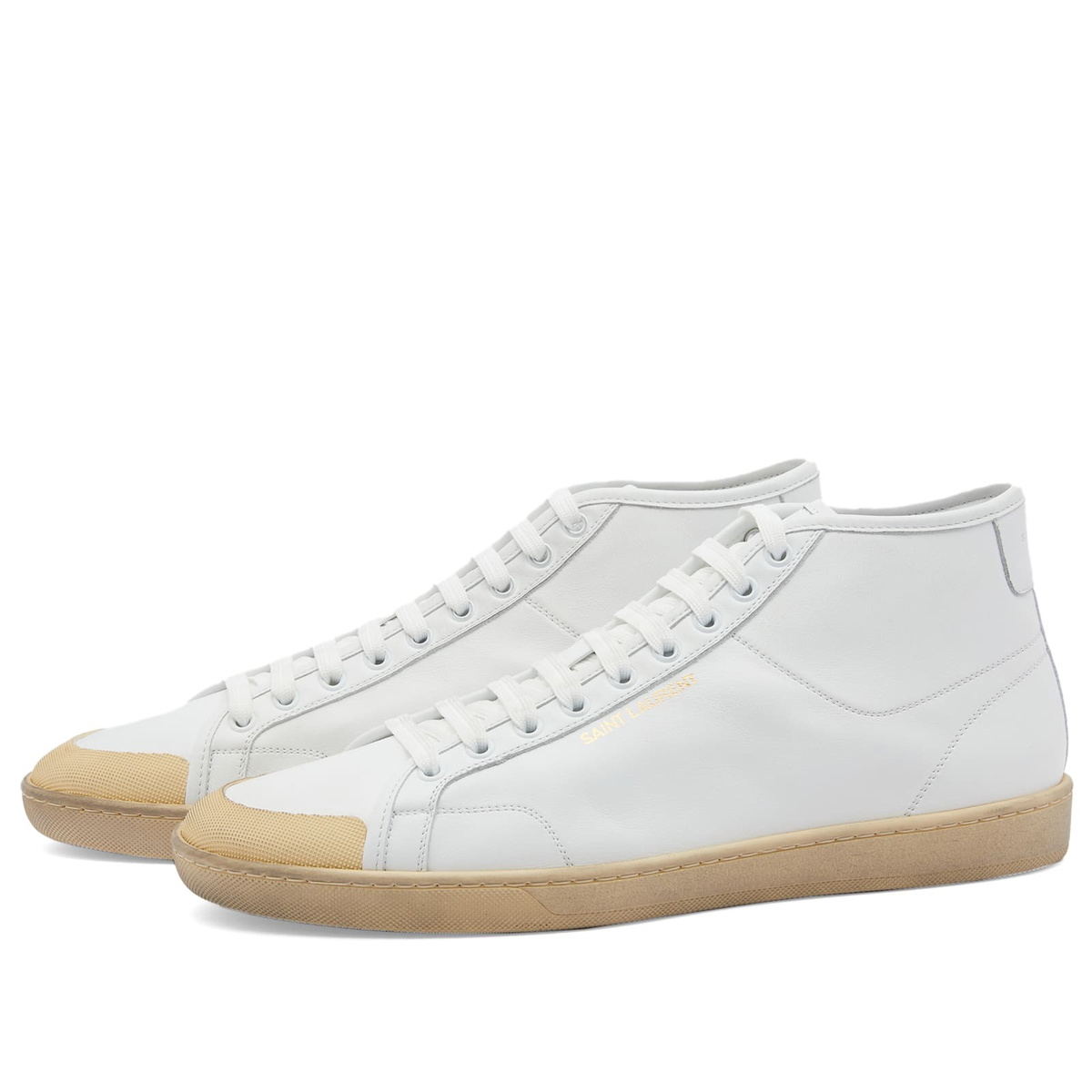 Saint Laurent Men's Sl-39 Mid Top Aged Sneakers in White Saint Laurent