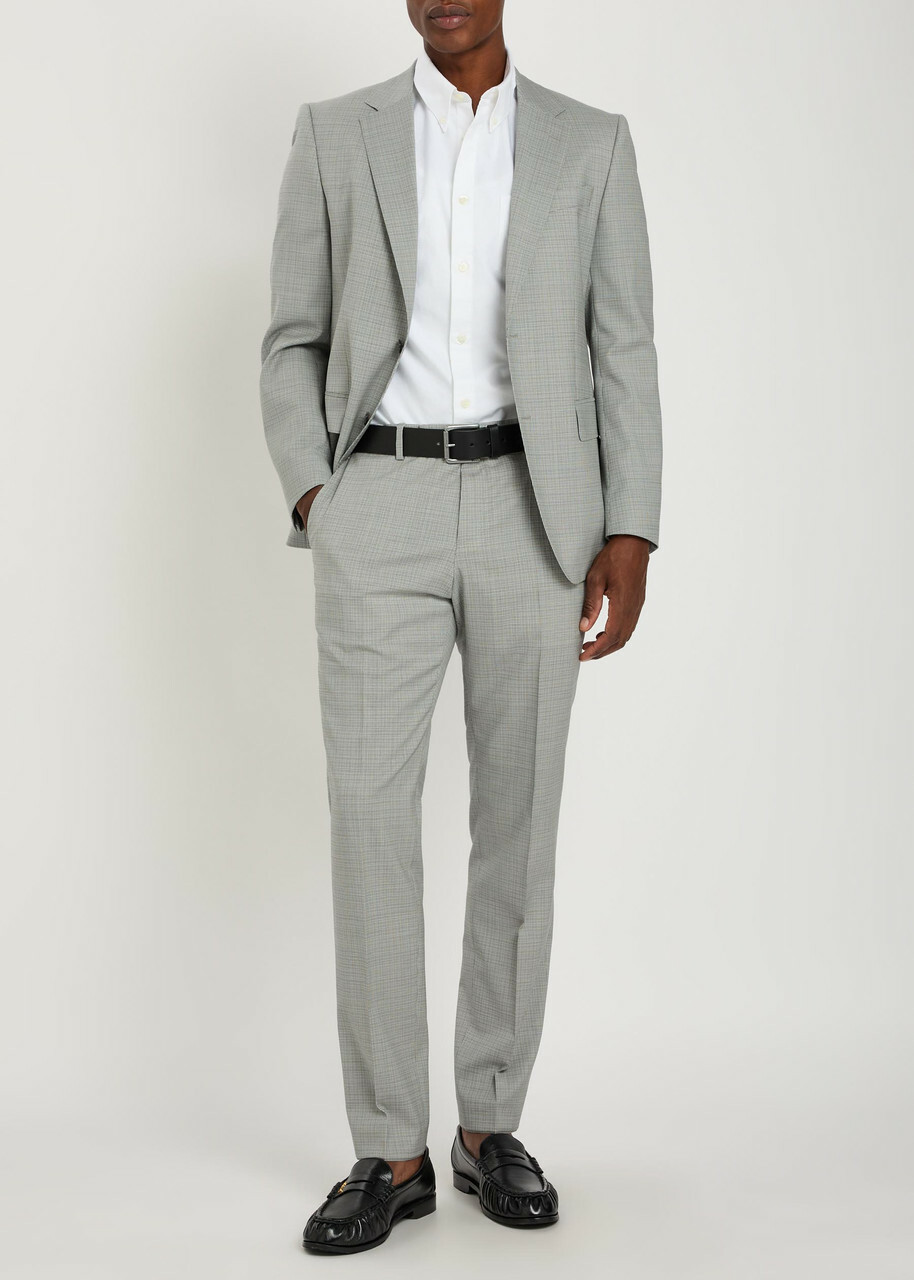Boss Houndstooth Stretch-wool Suit Grey