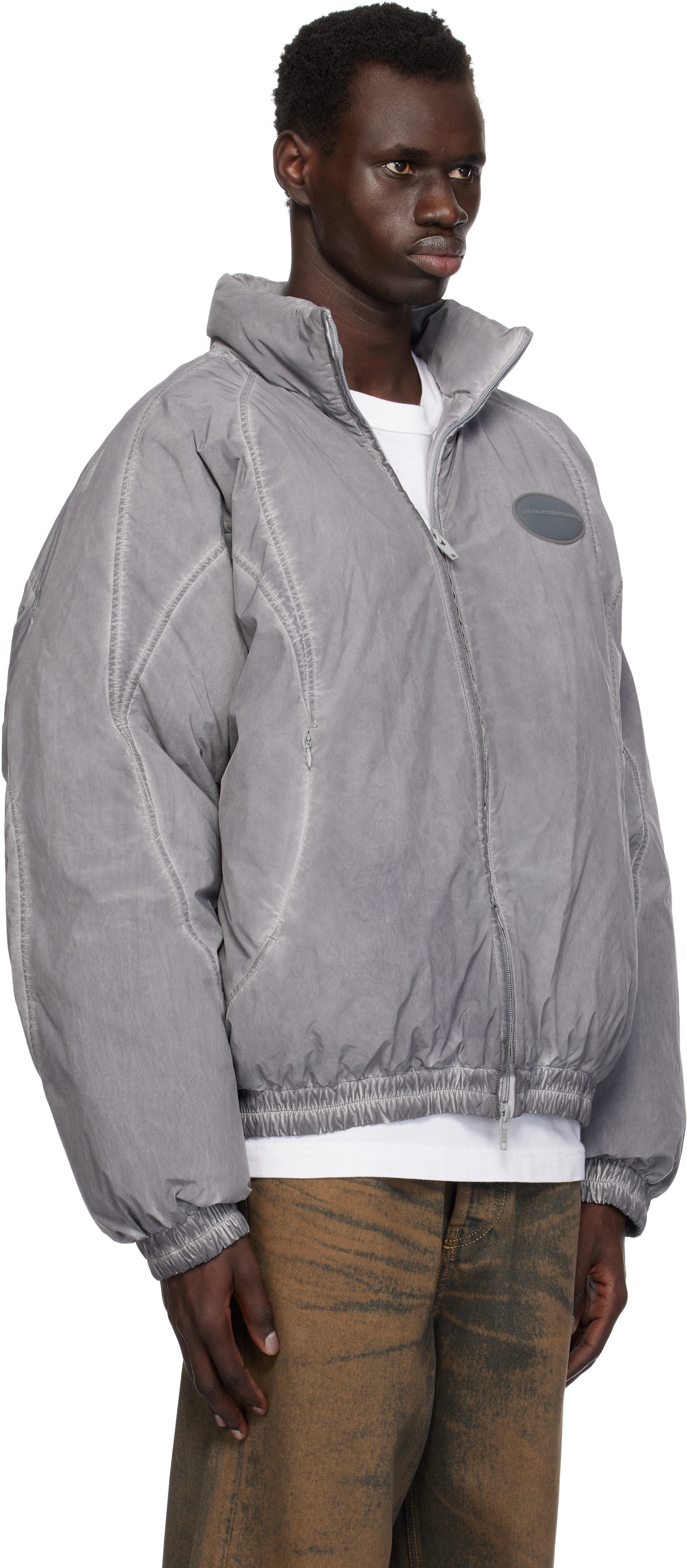 Alexander Wang Gray Padded Down Track Jacket Alexander Wang