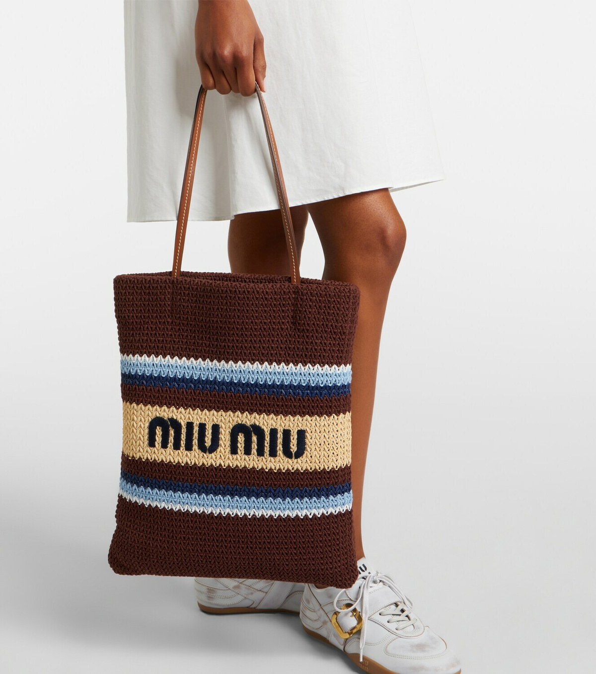 Miu Miu Striped raffia-effect shopper