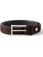 Brioni - 3cm Reversible Leather and Suede Belt - Brown