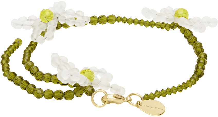 Simone Rocha Green & White Beaded Daisy Bracelet Simone Rocha