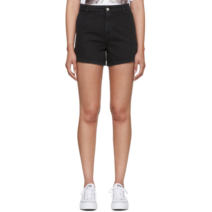 Photo: MSGM Black Washed Denim Micro Logo Shorts