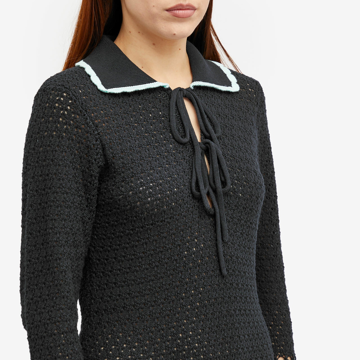 KITRI Women's Delilah Black Mixed Crochet Knit Dress in Black/Mint