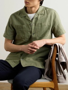 Mr P. - Michael Convertible-Collar Garment-Dyed Cotton and Linen-Blend Twill Shirt - Green