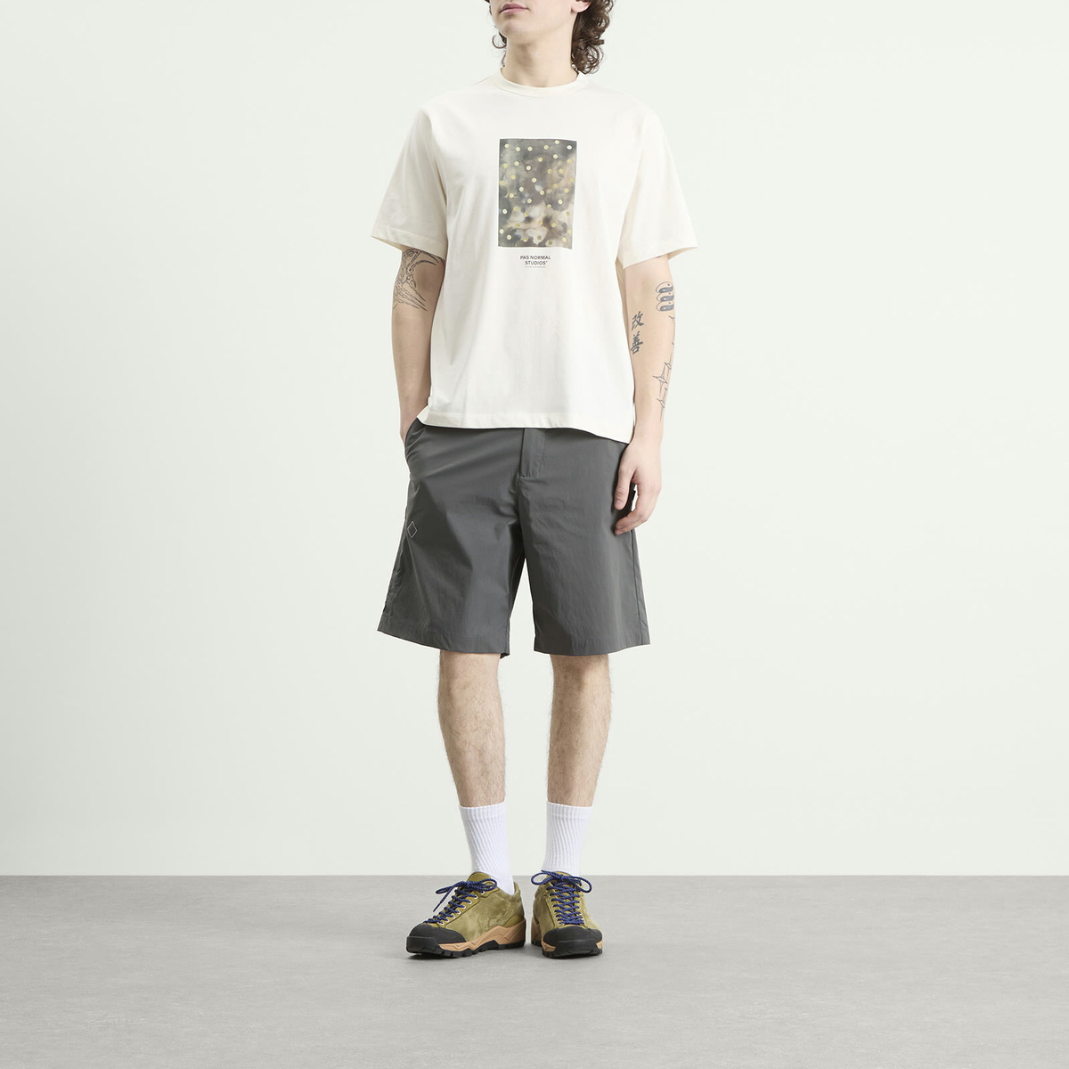 Pas Normal Studios Men's Off-Race Cotton Tech T-Shirt in Off White