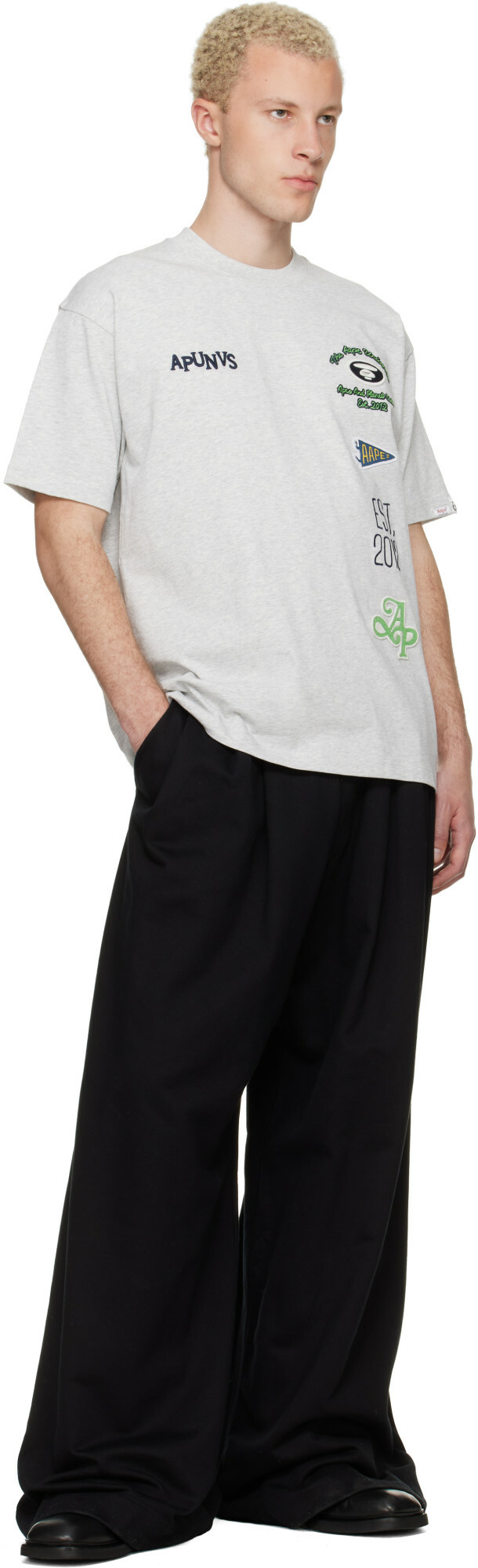AAPE by A Bathing Ape Gray 'AAPEUNVS' Multi-Logo T-shirt