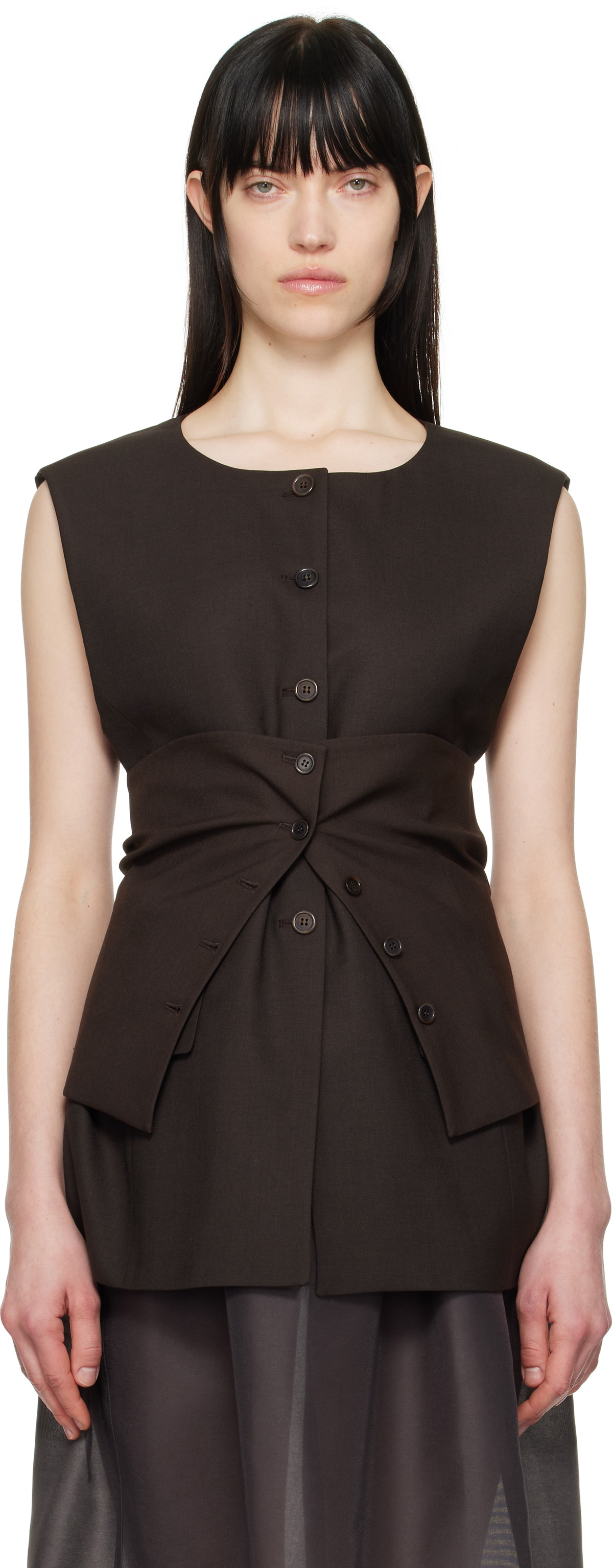AMOMENTO Brown Oversized Button Up Vest