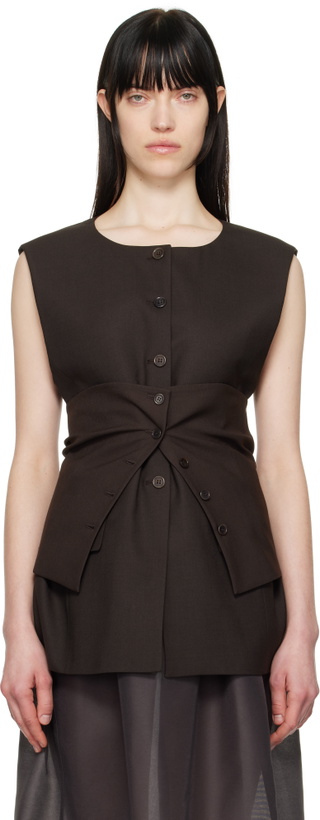 Photo: AMOMENTO Brown Oversized Button Up Vest