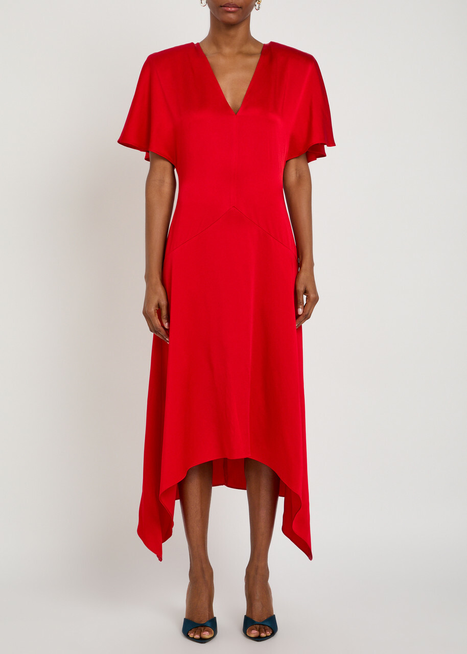 Stella Mccartney Envers V-neck Satin Midi Dress Red