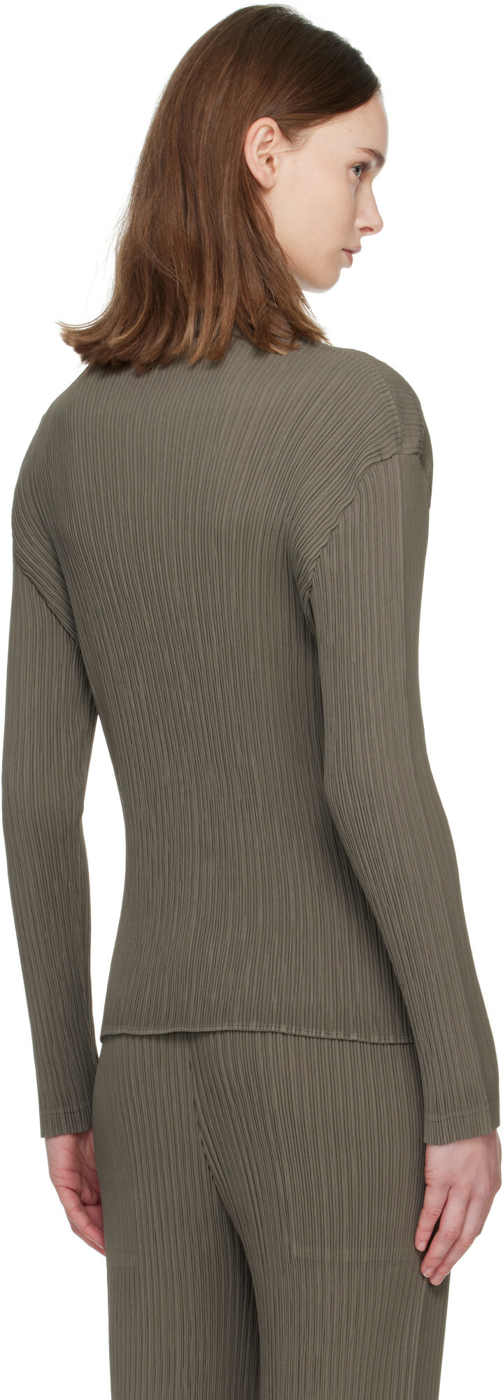 ISSEY MIYAKE Taupe Hatching Pleats Top