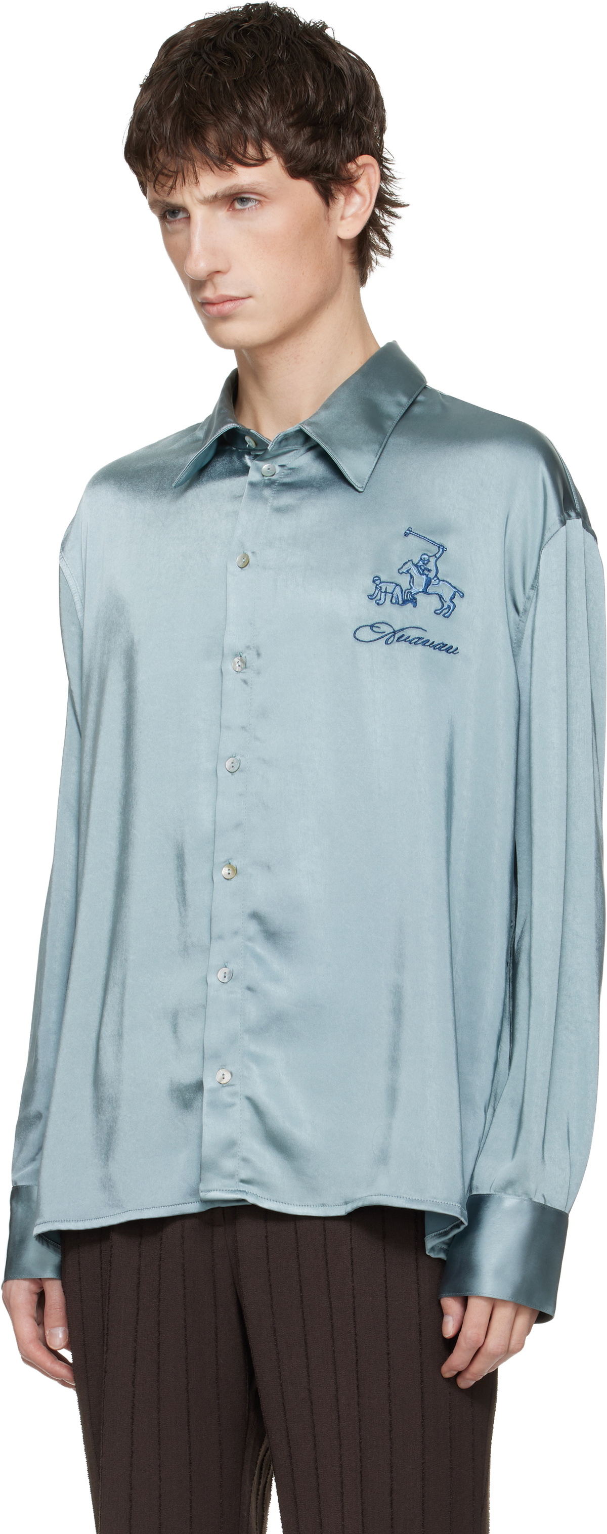 AVAVAV Blue Satin Button-Up Shirt