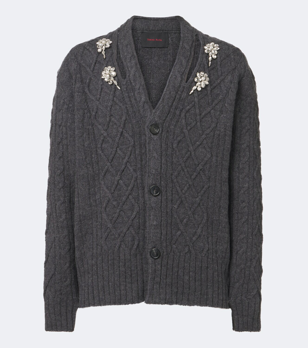Simone Rocha Cable-knit embellished virgin wool cardigan