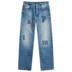 Palm Angels Men's Straight 5 Pocket Jeans in Light Blue