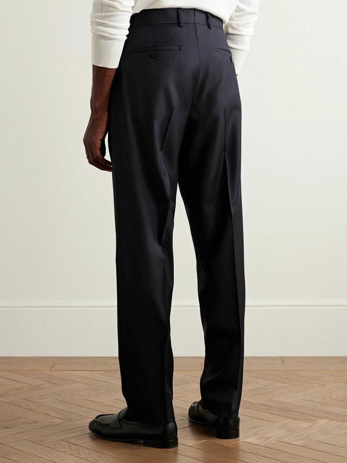Caruso - Slim-Fit Pleated Wool Trousers - Blue