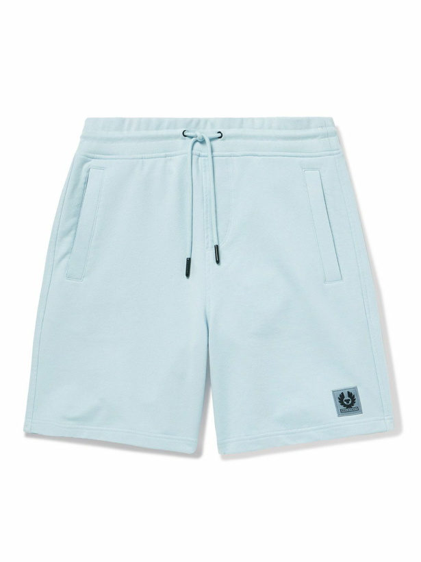 Photo: Belstaff - Straight-Leg Logo-Appliquéd Cotton-Jersey Drawstring Shorts - Blue