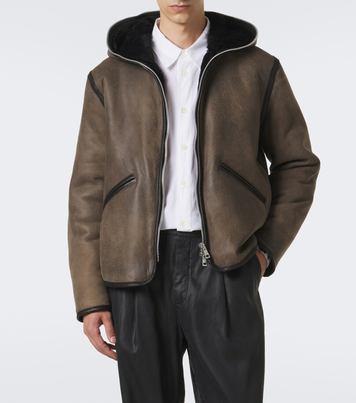 Our Legacy Hooded shearling-lined leather jacket