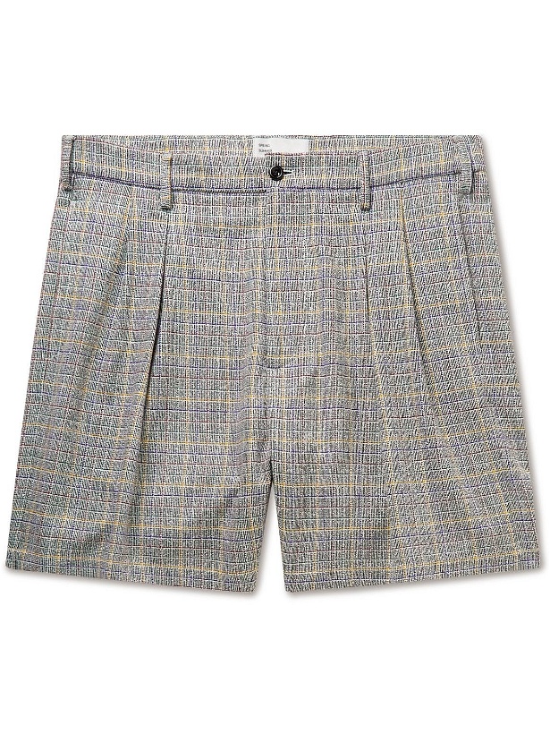 Photo: 4SDesigns - Wide-Leg Pleated Checked Wool-Blend Tweed Bermuda Shorts - Gray