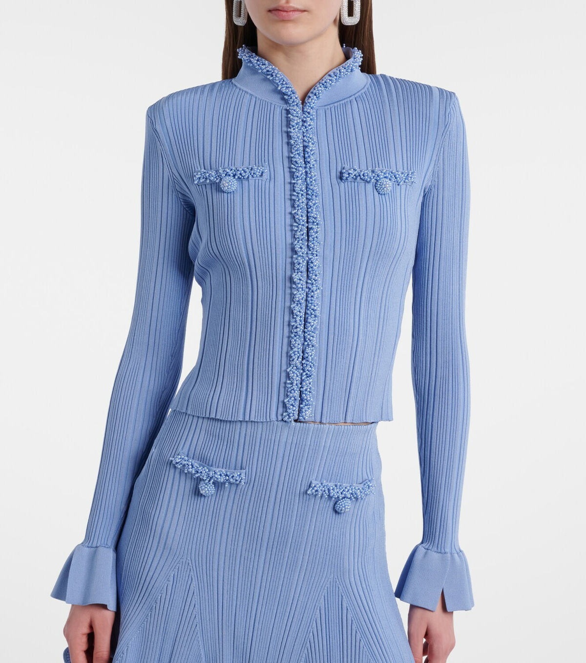 Self-Portrait Beaded ribbed-knit cardigan