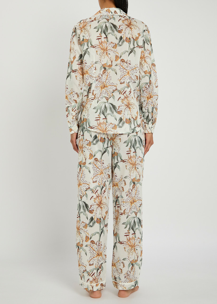 Desmond & Dempsey Floral-printed Cotton Pyjama set Cream