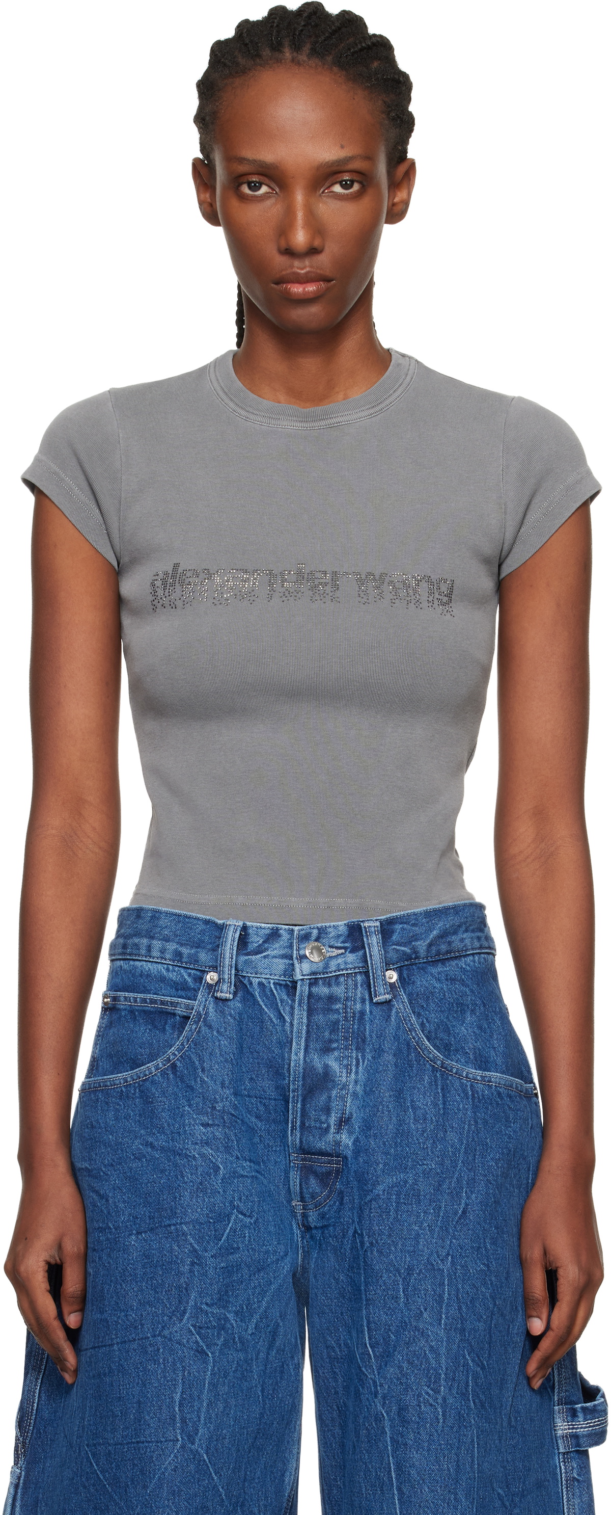 Alexander Wang Gray Crystal Logo Cotton Baby T-shirt