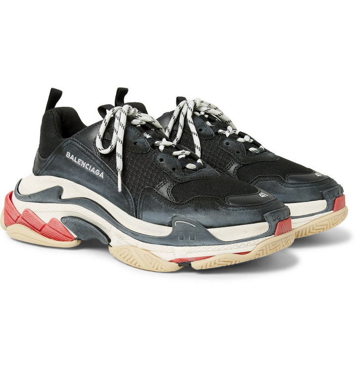 Photo: Balenciaga - Triple S Mesh, Nubuck and Leather Sneakers - Men - Black