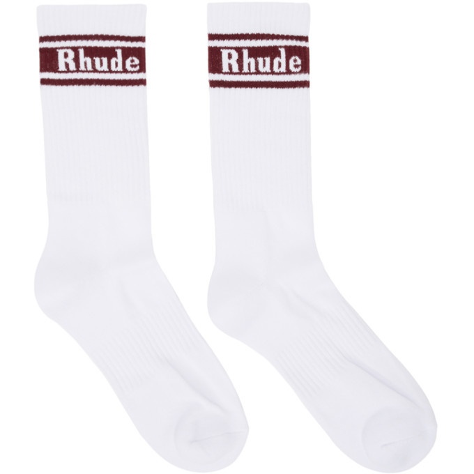 Photo: Rhude White and Burgundy Logo Socks