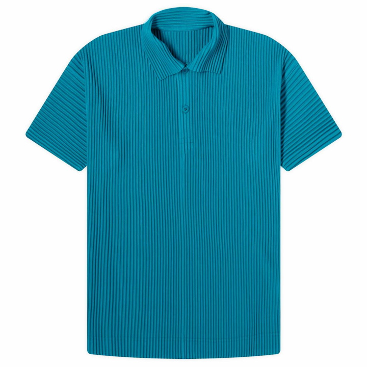 Photo: Homme Plissé Issey Miyake Men's Pleated Polo Shirt in Teal Green