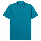 Homme Plissé Issey Miyake Men's Pleated Polo Shirt in Teal Green