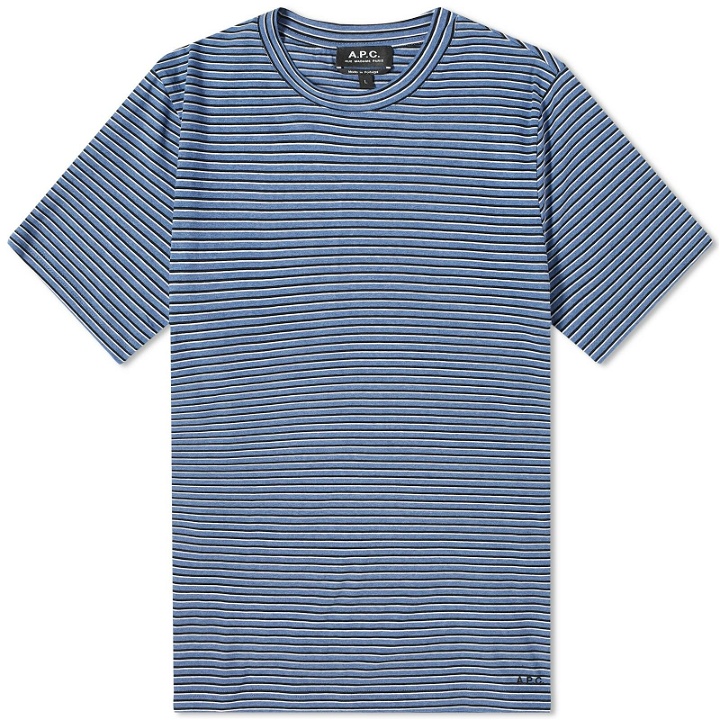 Photo: A.P.C. Men's Aymeric Stripe T-Shirt in Blue/Grey
