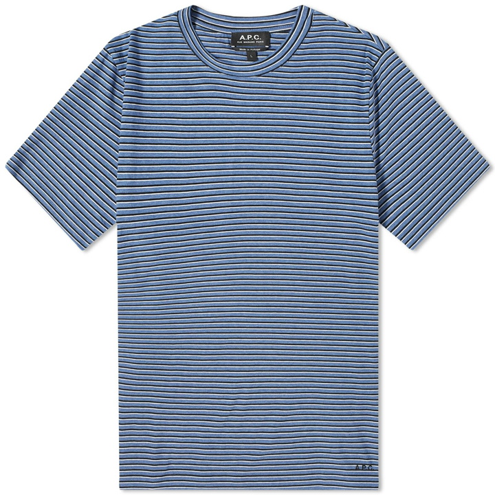 Photo: A.P.C. Men's Aymeric Stripe T-Shirt in Blue/Grey