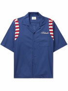 Rhude - American Spirit Camp-Collar Crochet-Trimmed Logo-Print Cotton-Poplin Shirt - Blue