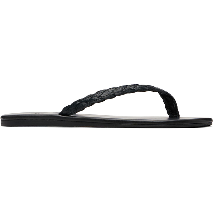 Photo: Ancient Greek Sandals Black Saionara Raffia Flip-Flops