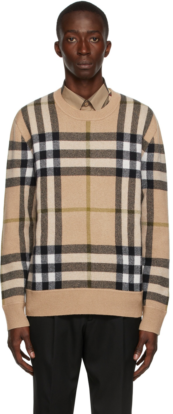 Burberry Beige Cashmere Check Jacquard Sweater Burberry
