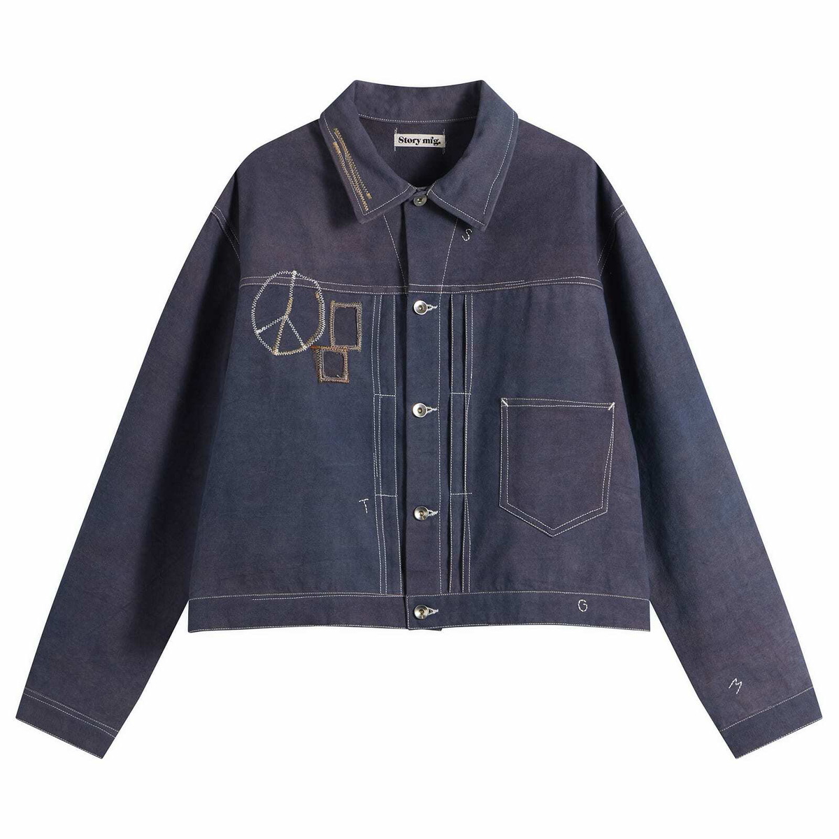 Story mfg. Men's Hand Applique Seed Bomber Jacket in Purple Peace