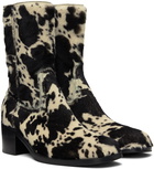 Dries Van Noten Black & White Cow Print Zip Up Boots