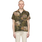 Naked and Famous Denim Green Skeleton Short Sleeve Shirt