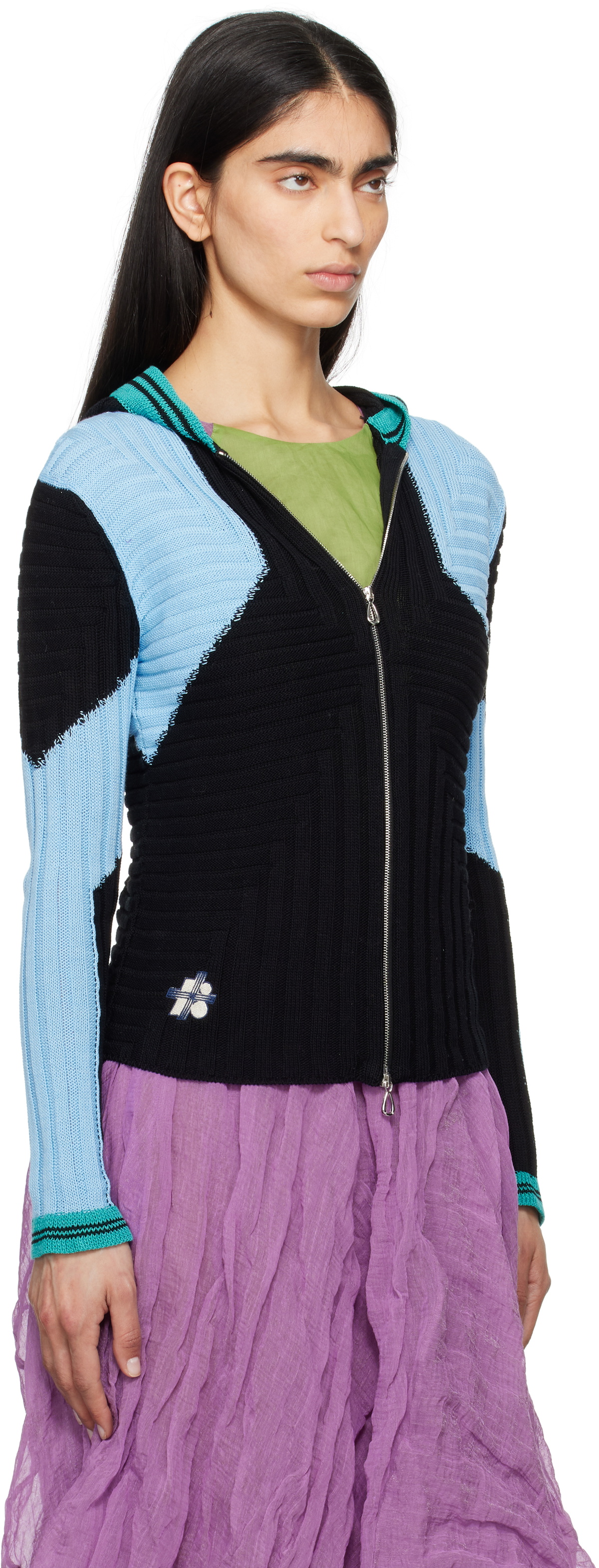 Kiko Kostadinov Black & Blue Quimby Fitted Knit Hoodie
