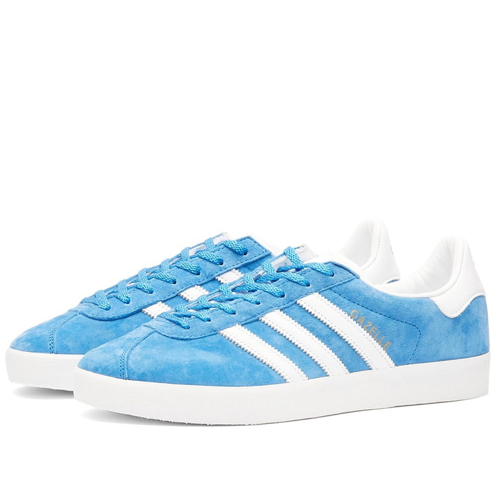 Photo: Adidas Men's Gazelle 85 Sneakers in Bluebird/White/Gold