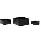 Métier - Set of Three Reversible Collapsible Full-Grain Leather Boxes - Black